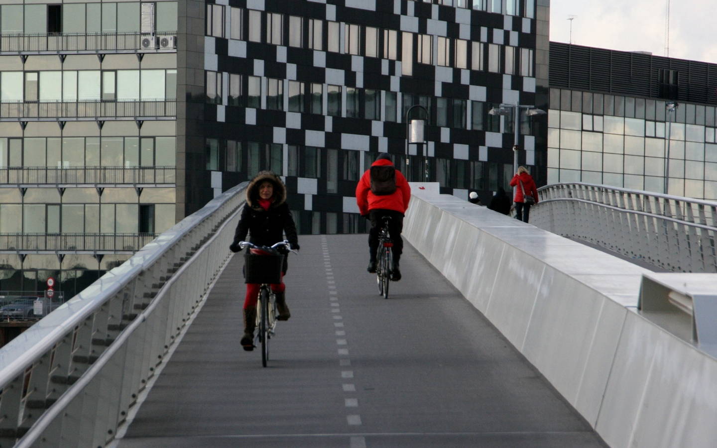 Bicycles crossing the bridge